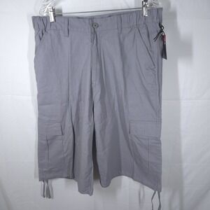 Five AR Mens Cargo Shorts Linen Blend Grey‎ Size L Drawstring Hem